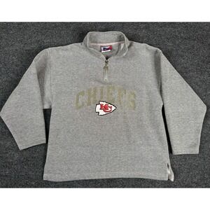 Kansas‎ City Chiefs Pro Player 1/4 Zip Pullover Embroidered Gray Large 90s